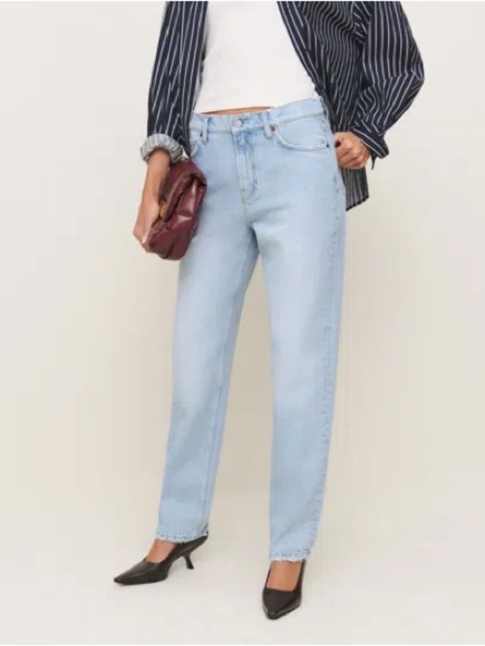 Reformation Bobbi Boyfriend Mid Rise Straight Leg Jeans Light Wash Size 25